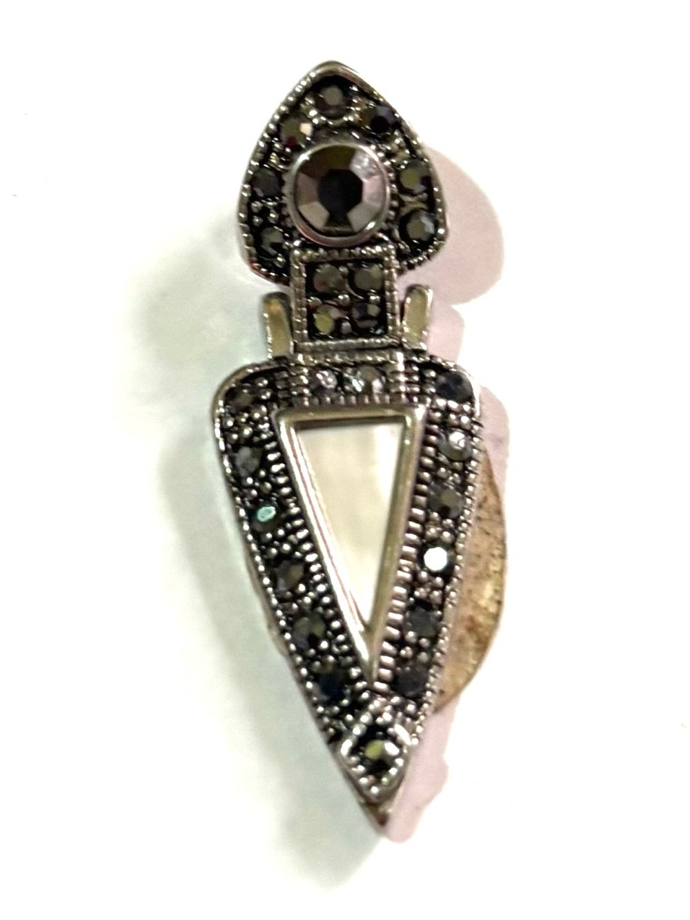 Vintage Silver-Tone Marcasite Arrow Brooch - Black Accents